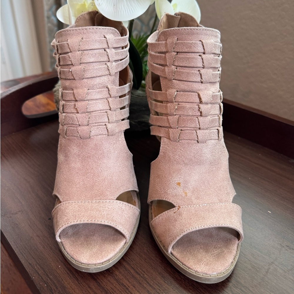 Qupid Blush Pink Suede Strappy Heels